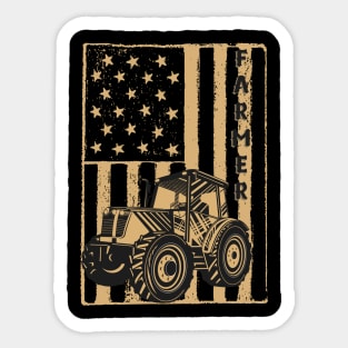 Vintage American flag tractor gift for farmer Sticker